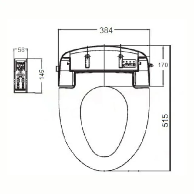 Blooming 1060 Deluxe (R1060, douchewc-bril met afstandsbediening) – Maattekening