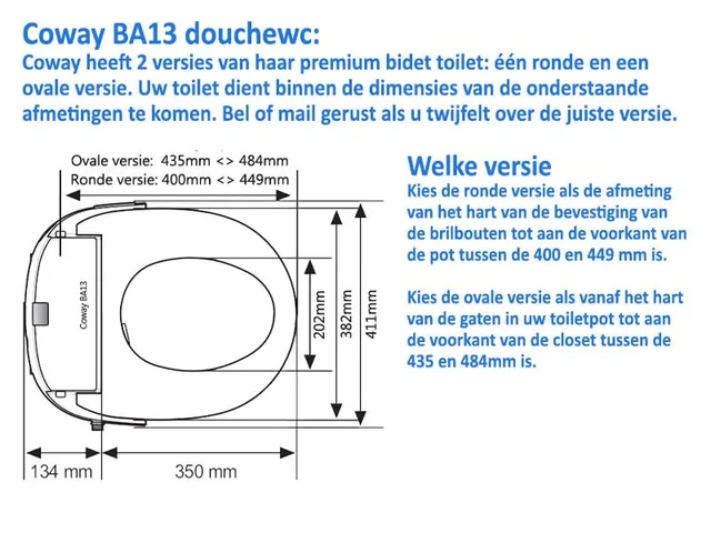 Coway BA13 (losse douchewc-bril) – Maattekening