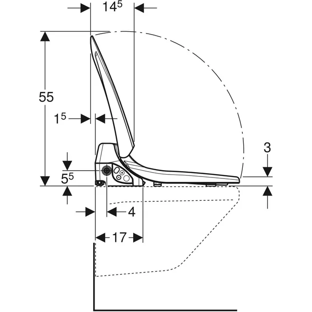 Geberit AquaClean 4000 (losse wc-zitting) – Maattekening (3)