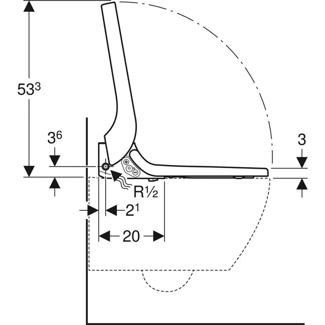 Geberit AquaClean Tuma Comfort (losse wc-zitting) – Maattekening (3)
