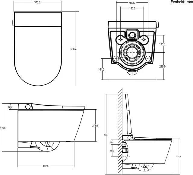 HOROW G06 Comfort Douche-WC (compleet douchetoilet, wandhangend) – Maattekening