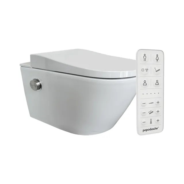 Popodusche PRO 3.0 ECO (compleet douchetoilet, wandhangend, wit) – Deksel dicht (2)