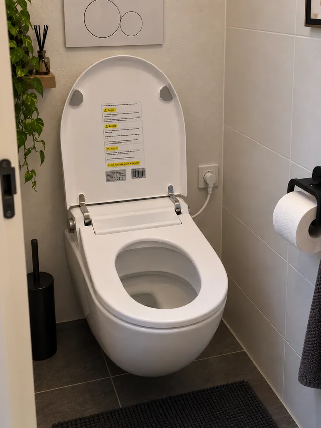 SlimmeWC Comfort Line Premium (douchewc-bril) – In de badkamer, deksel open